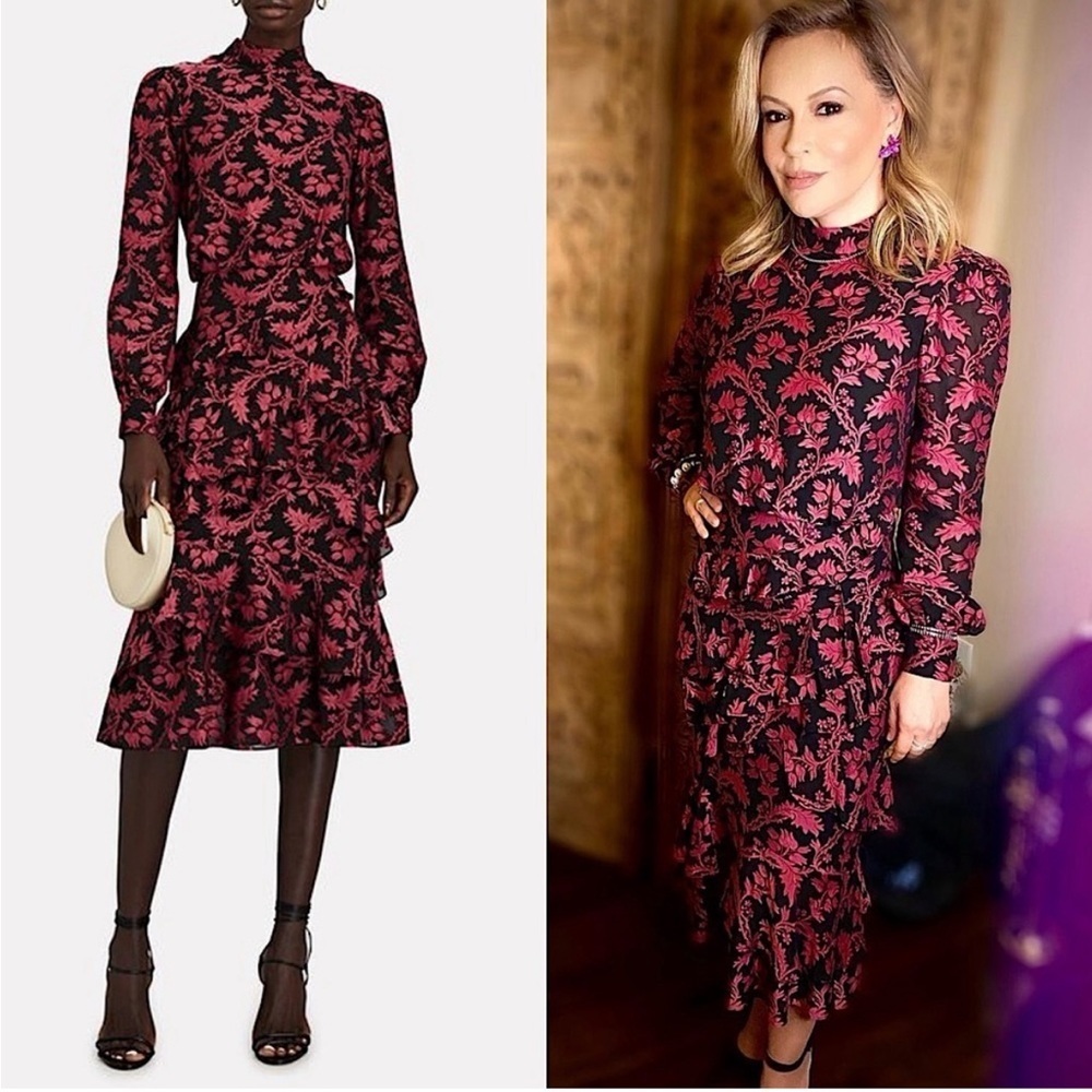 SALONI Pink and Black Midi Dress